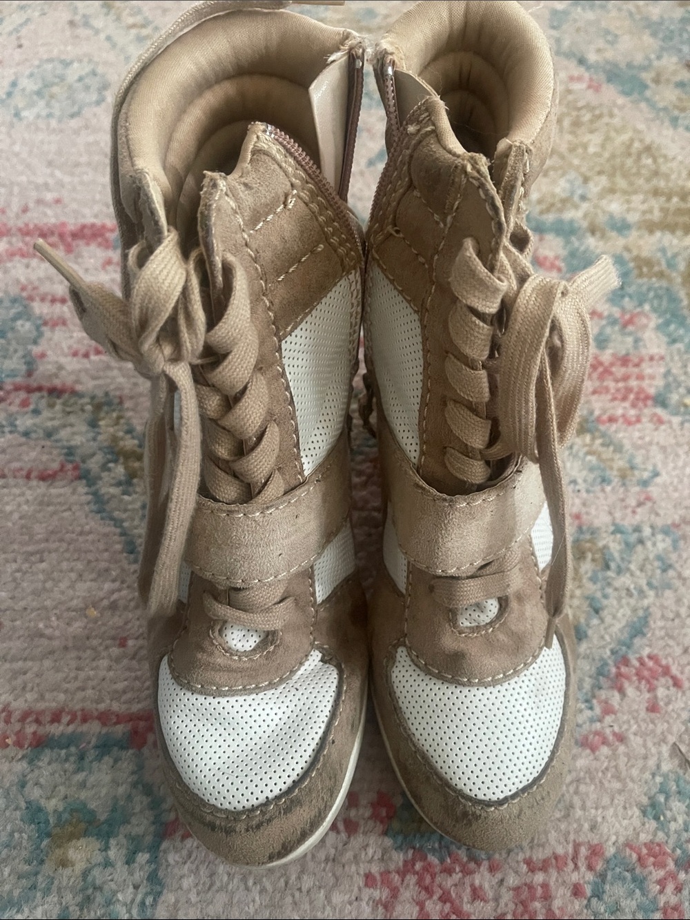 Simply Vera Vera Wang Beige and White Wedge Sneaker Boots - Fashion Sneakers